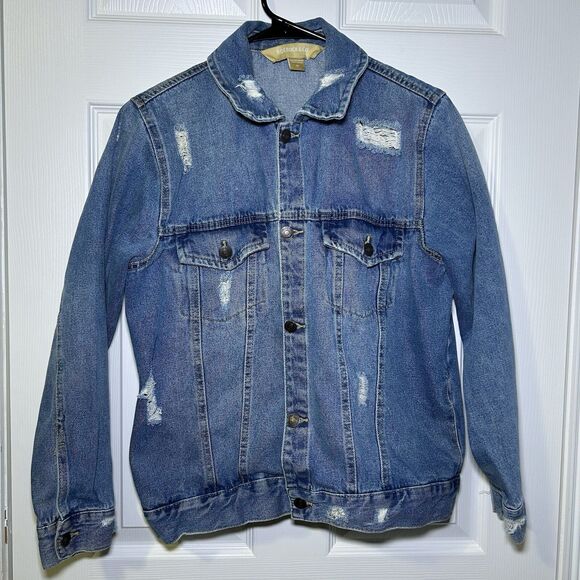 Roebuck & Co Vintage Women’s Distressed Long Sleeve Denim Jacket Size Medium - Picture 1 of 6